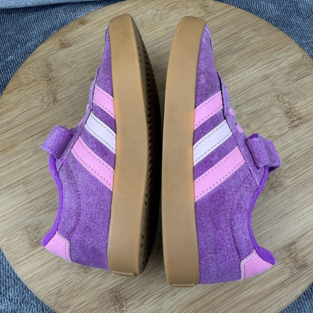 Adidas Shoes Girls Size 12 Purple Suede Sneakers Pink Accents HWK 1Y3010 - Picture 7 of 9